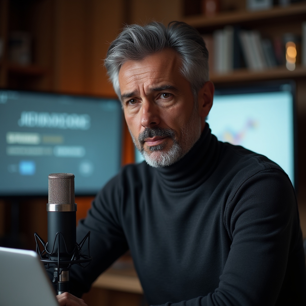 Prezentator pregătind sesiunea live de webinar despre antreprenoriat